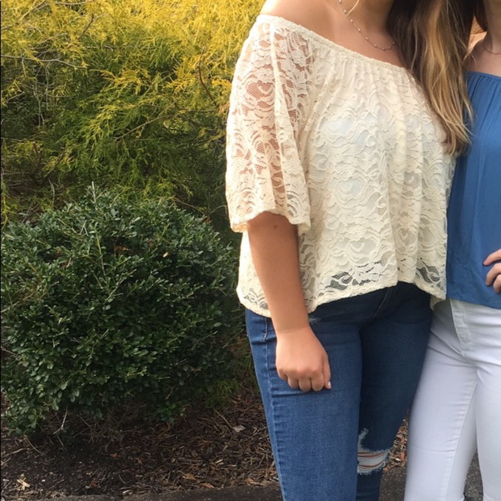 sady&lu Cream Lace Off the Shoulder Blouse